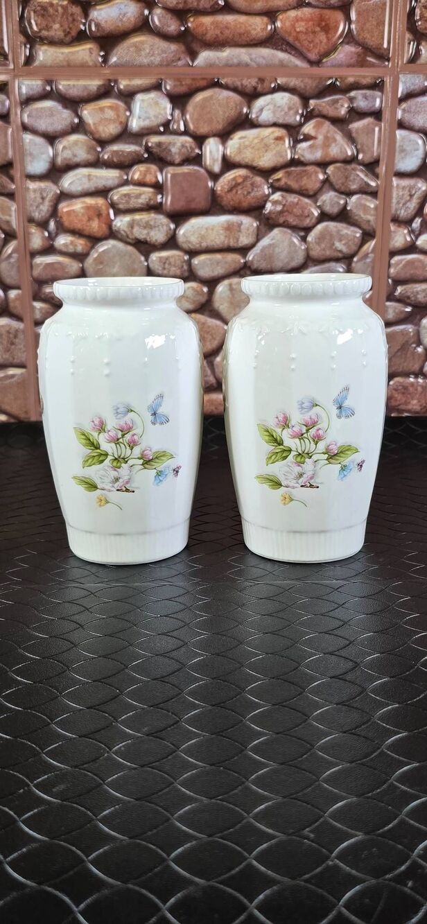 2- Aynsley Cottage Garden Flowers Butterflies Vase Fine Bone China